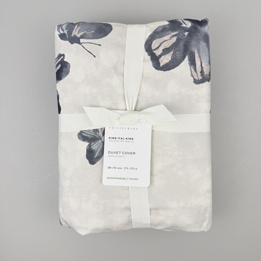 Pottery Barn Butterfly Kisses Duvet Cover KING / CAL KING Cream Cotton Percale